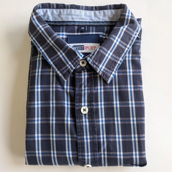 WestSport Blue Plaid Short Sleeve Buttondown Shirt - Picture 3 of 8